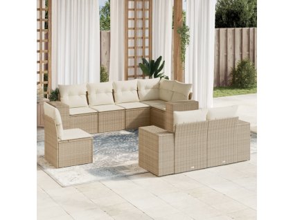 8dílná zahradní sedací souprava s poduškami béžová polyratan 3255175