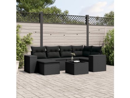 7dílná zahradní sedací souprava s poduškami černá polyratan 3255202