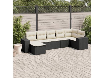 7dílná zahradní sedací souprava s poduškami černá polyratan 3255213
