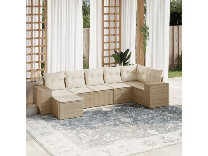 7dílná zahradní sedací souprava s poduškami béžová polyratan 3255215