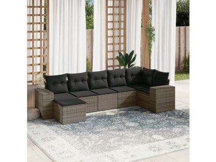 7dílná zahradní sedací souprava s poduškami šedá polyratan 3255217