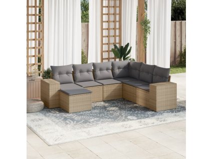 7dílná zahradní sedací souprava s poduškami béžová polyratan 3255236
