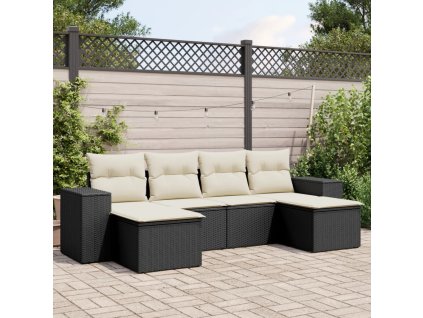 6dílná zahradní sedací souprava s poduškami černá polyratan 3255253