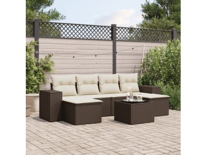 7dílná zahradní sedací souprava s poduškami hnědá polyratan 3255270