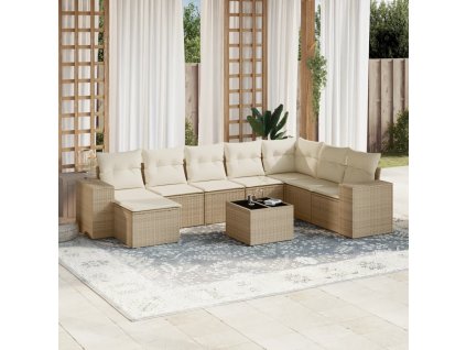 9dílná zahradní sedací souprava s poduškami béžová polyratan 3255305
