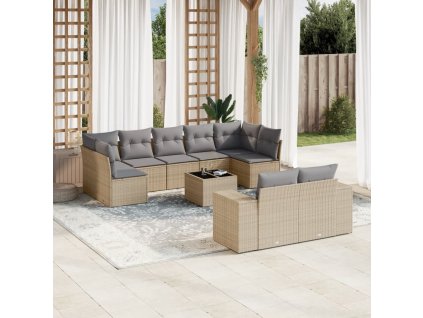 10dílná zahradní sedací souprava s poduškami béžová polyratan 3255366
