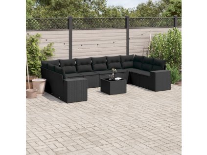 11dílná zahradní sedací souprava s poduškami černá polyratan 3255412