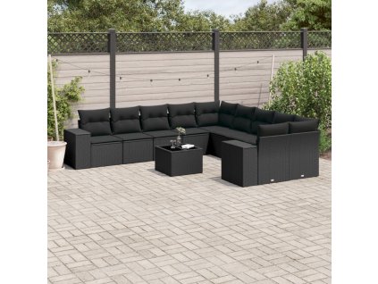 11dílná zahradní sedací souprava s poduškami černá polyratan 3255452
