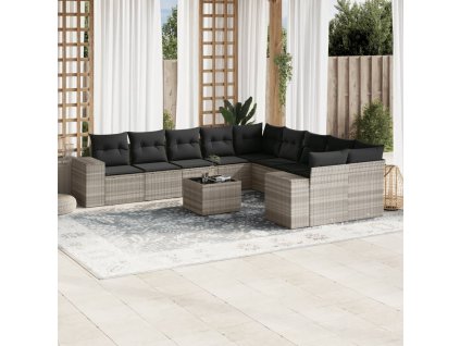 11dílná zahradní sedací souprava s poduškami šedá polyratan 3255459