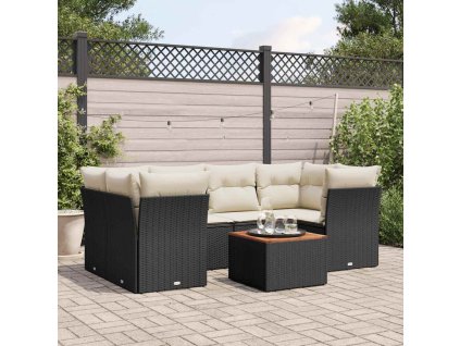 7dílná zahradní sedací souprava s poduškami černá polyratan 3255825