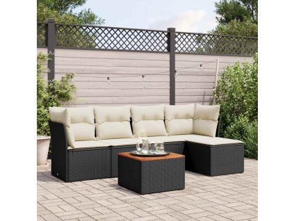 6dílná zahradní sedací souprava s poduškami černá polyratan 3255944