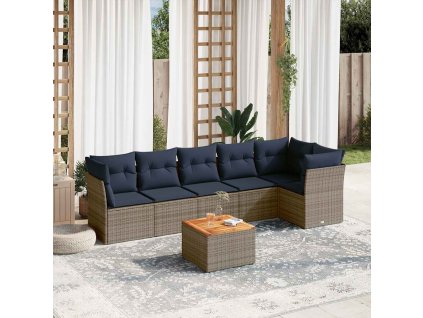 7dílná zahradní sedací souprava s poduškami šedá polyratan 3255984