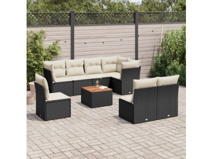 9dílná zahradní sedací souprava s poduškami černá polyratan 3256014