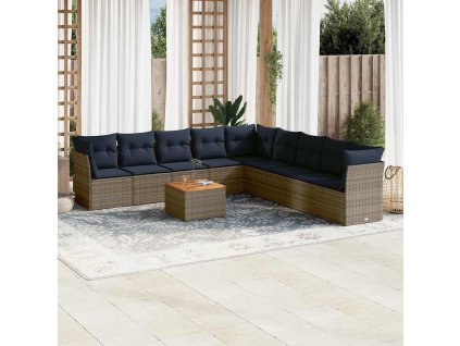 10dílná zahradní sedací souprava s poduškami šedá polyratan 3256026