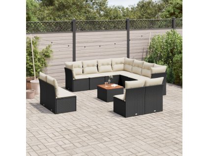 12dílná zahradní sedací souprava s poduškami černá polyratan 3256035