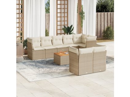 9dílná zahradní sedací souprava s poduškami béžová polyratan 3256065