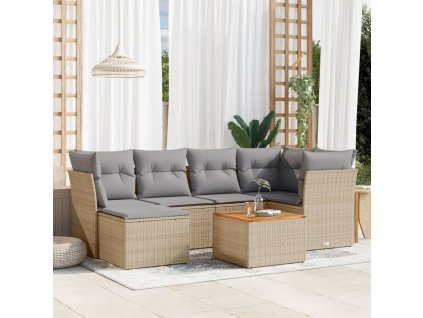 7dílná zahradní sedací souprava a podušky mix béžové polyratan 3256080