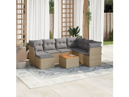 8dílná zahradní sedací souprava a podušky mix béžové polyratan 3256094