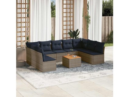 10dílná zahradní sedací souprava s poduškami šedá polyratan 3256124