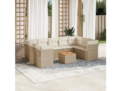 10dílná zahradní sedací souprava s poduškami béžová polyratan 3256135