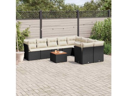 10dílná zahradní sedací souprava s poduškami černá polyratan 3256147