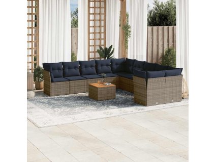 11dílná zahradní sedací souprava s poduškami šedá polyratan 3256187