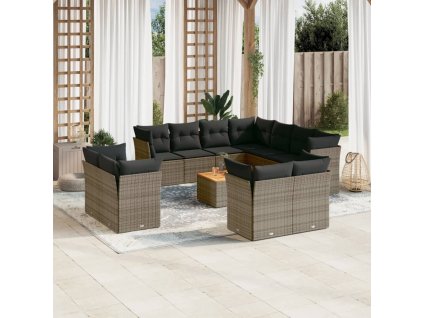 12dílná zahradní sedací souprava s poduškami šedá polyratan 3256277