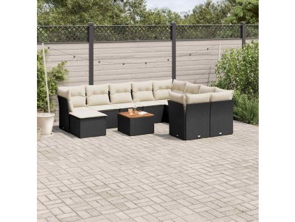 11dílná zahradní sedací souprava s poduškami černá polyratan 3256301
