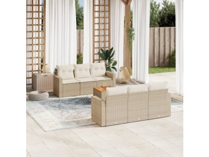 7dílná zahradní sedací souprava s poduškami béžová polyratan 3256345