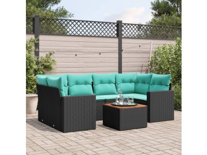 7dílná zahradní sedací souprava s poduškami černá polyratan 3256351