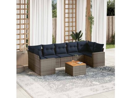 8dílná zahradní sedací souprava s poduškami šedá polyratan 3256369