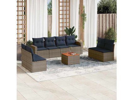 9dílná zahradní sedací souprava s poduškami šedá polyratan 3256418