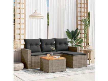 5dílná zahradní sedací souprava s poduškami šedá polyratan 3256424