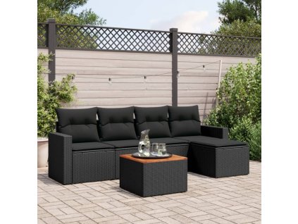 6dílná zahradní sedací souprava s poduškami černá polyratan 3256426