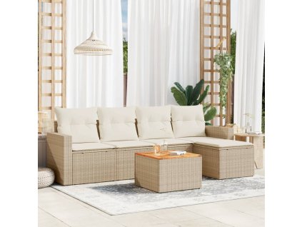 6dílná zahradní sedací souprava s poduškami béžová polyratan 3256429