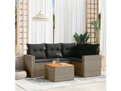 5dílná zahradní sedací souprava s poduškami šedá polyratan 3256438