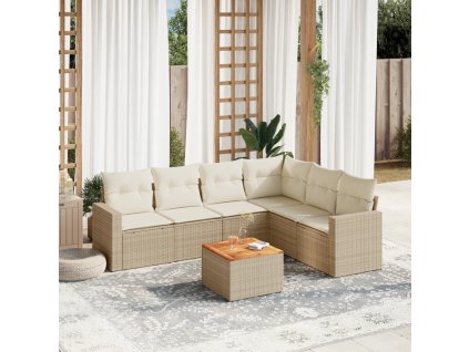 7dílná zahradní sedací souprava s poduškami béžová polyratan 3256471