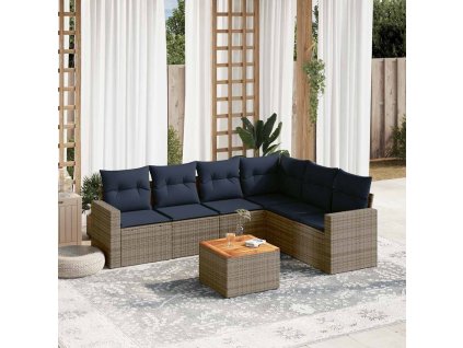 7dílná zahradní sedací souprava s poduškami šedá polyratan 3256474