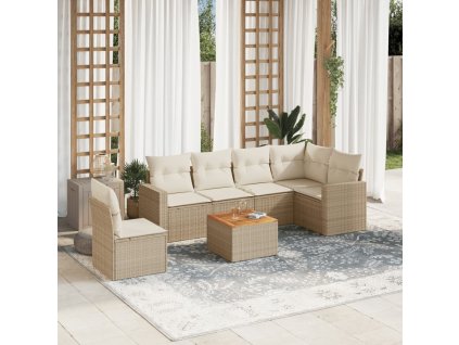7dílná zahradní sedací souprava s poduškami béžová polyratan 3256478