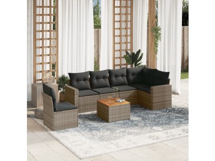 7dílná zahradní sedací souprava s poduškami šedá polyratan 3256480