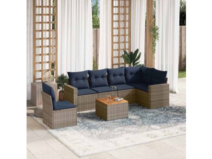 7dílná zahradní sedací souprava s poduškami šedá polyratan 3256481