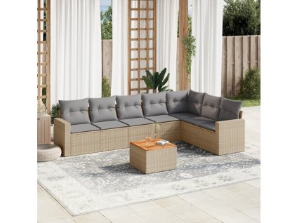 8dílná zahradní sedací souprava a podušky mix béžové polyratan 3256486