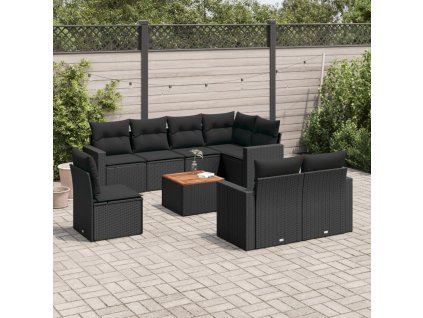 9dílná zahradní sedací souprava s poduškami černá polyratan 3256489