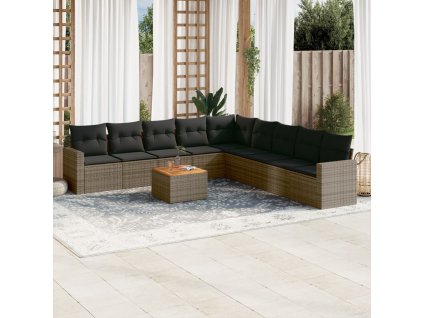 10dílná zahradní sedací souprava s poduškami šedá polyratan 3256501