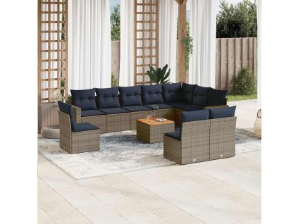 11dílná zahradní sedací souprava s poduškami šedá polyratan 3256509