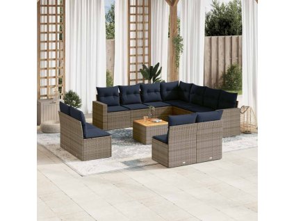 12dílná zahradní sedací souprava s poduškami šedá polyratan 3256516