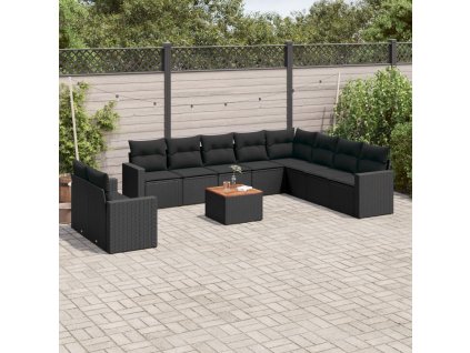 11dílná zahradní sedací souprava s poduškami černá polyratan 3256524