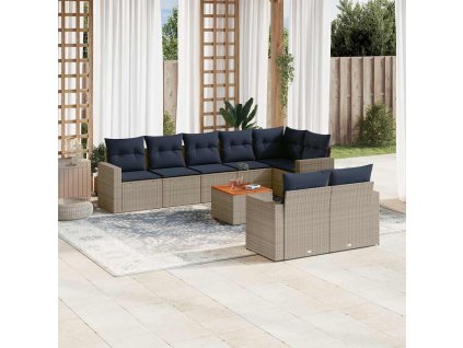 9dílná zahradní sedací souprava s poduškami šedá polyratan 3256544