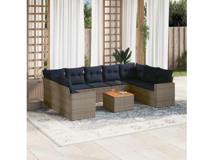 10dílná zahradní sedací souprava s poduškami šedá polyratan 3256600