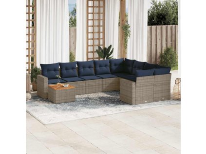 10dílná zahradní sedací souprava s poduškami šedá polyratan 3256621